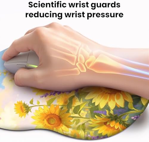 Mouse pad with Wrist Rest,Relieving Pain Memory Foam Computer pad, Ergonomic Desktop Mouse, Silicone Material Mouse pad, with Non-Slip PU Base (Sunflower)
