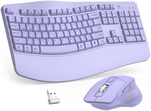 Wireless Keyboard and Mouse Combo, 2.4G Ergonomic Wave Keys(Purple)