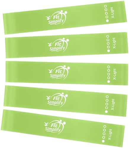 Fit Simplify Resistance Loop Exercise Fitness Bands with Instruction Guide and Carry Bag, Set of 5