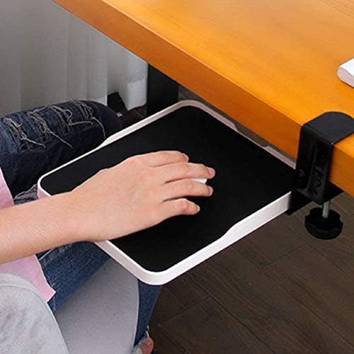 Under Desk Mouse Tray Clamp, Sliding Pull Out Keyboard Platform Extender with Slide Out Tray, White