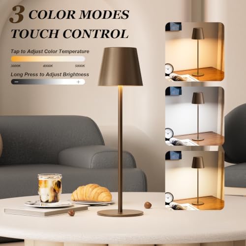 Kakanuo Brown Cordless Table Lamp Rechargeable, Battery Operated