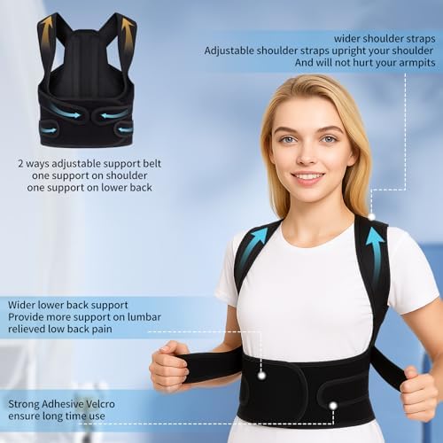 Posture Corrector for Women and Men Back Pain Relief,Full Back Brace Support for Office Desk Workers, Posture Brace for Upper and Lower Back Pain Relief, Medium(Waist 33-44 Inches)