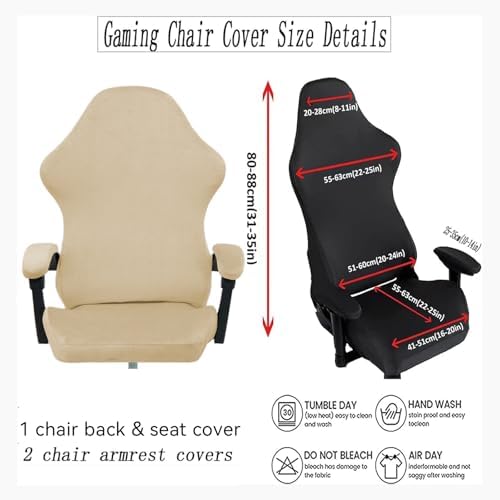 Gaming Chair Cover Set with Armrest Covers, Velvet Stretch Slipcover 1-Piece Form Fit Cover & Chair Armres Covers Included（no Chair） (Cream)