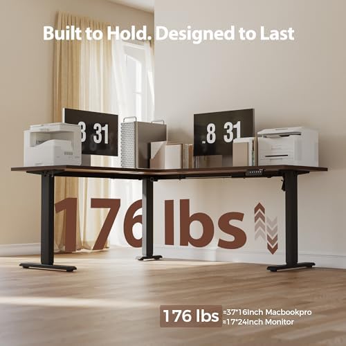 Agilestic L Shaped Standing Desk Adjustable Height, 75 Inch, Dark Walnut