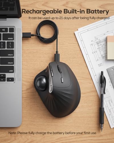 Nulea Wireless Trackball Mouse, 54° Vertical Ergonomic Thumb Control-Black