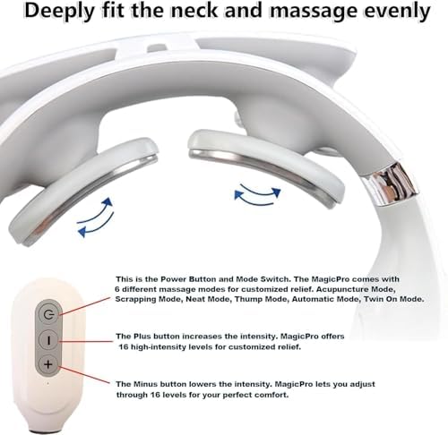Ayland Vitality Magic Pro 2.0 Neck Massager, Portable Neck Relaxation Device, 4-Head Portable Neck Massage with 6 Vibration Modes & 15 Intensity Levels, Ergonomic Design Promote Muscle Relaxation