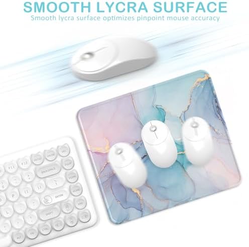 eulps Mouse Pad with Stitched Edge, Multiple Patterns Computer Mouse Pads with Non-Slip Rubber Base, Washable Cloth Mousepad, for Gaming, Laptop, PC (Blue Blush Marble)