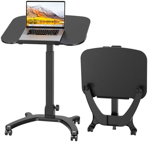 BONTEC Mobile Foldable Standing Desk, Gas Spring, 25.6 x 19.7 Inch, Black