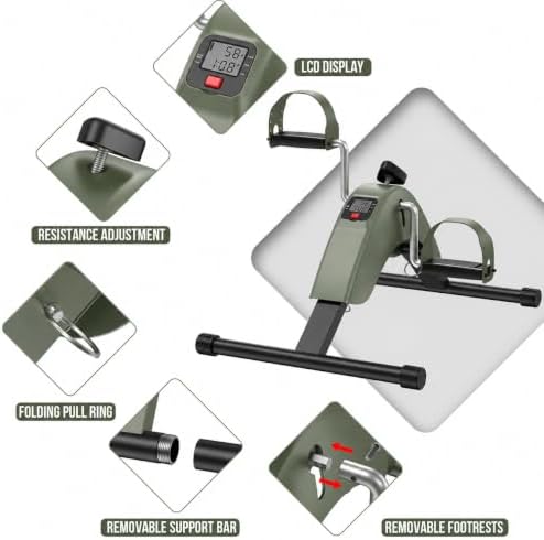 Under Desk Bike Pedal Exerciser for Arms and Legs, Foldable Mini Exercise Bike with LCD Display and Adjustable Resistance for Home and Office