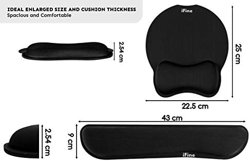 iFine Upgrade Enlarged Superfine Fibre Soft Smooth Memory Foam Ergonomic Mouse Pad & Keyboard Wrist Rest for Desktop Mac Gaming or Office Stress Free Typing (Black Two Sets)