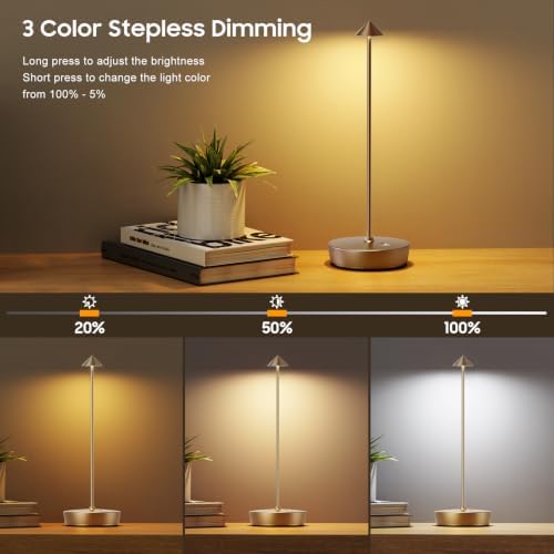 Set of 2 LED Cordless Table Lamp, Rechargeable Battery Operated Dimmable Restaurant Table Lamp, 6000mAh, Outdoor Patio Bronze