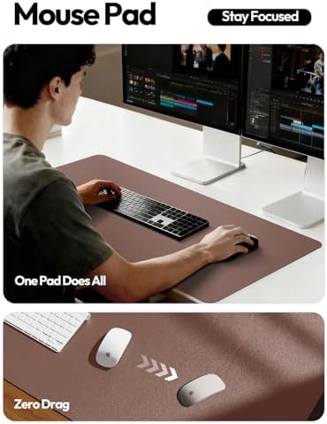 YSAGi Leather Desk Pad Protector, Office Desk Mat, Large Mouse Pad, Non-Slip PU Leather Desk Blotter, Laptop Desk Pad, Waterproof Desk Writing Pad for Office and Home (Chocolate,55" x 24")