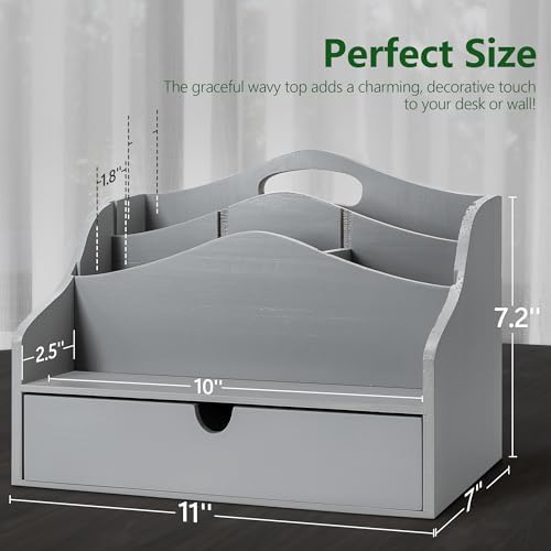 Rebee Vision Mail Organizer for Desk with Drawer Home & Office Decor, Gray
