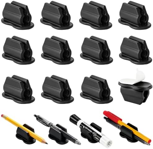 Adhesive Pen Holder Pencil Holder for Desk Wall Clipboard Notebook Car 12PCS Dry Erase Marker Holder for Whiteboard Fridge Office Accessories Teacher Supplies Classroom Must Haves (12PCS Black)