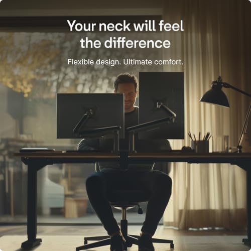 Desktronic Dual Monitor Arm — PowerSpring Technology for 2 Monitors, Up to 34" & 17.6 lbs Each, 360° Rotation, VESA 75/100 Compatible, Ergonomic Design for Home Office & Gaming Setup