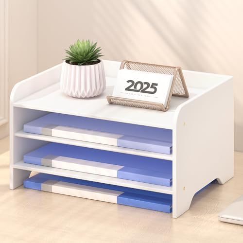Bamboo File Organizer for Desk, Desktop Paper Tray and Mail Holder