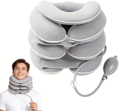 Inflatable Neck Stretcher Cervical Traction Device with 3 Layer Adjustable Pillow - Ergonomic Cervical Neck Pillow for Pain and Stress Relief, Posture Support, Relaxation, Decompression Home Use