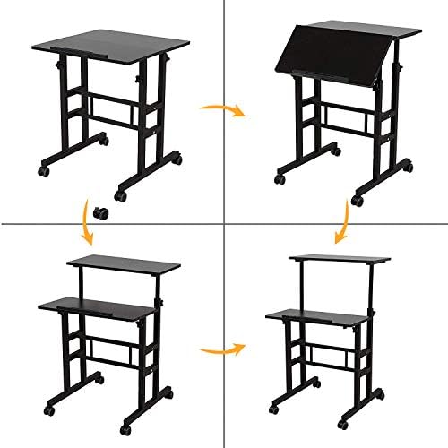 soges Adjustable Stand Up Computer Desk on Wheels Black