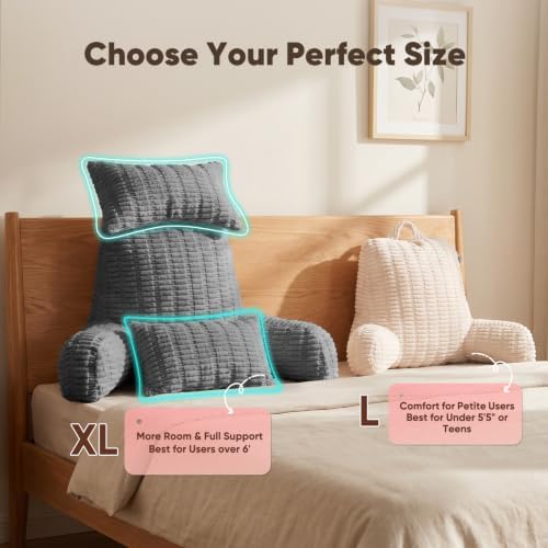 28" XXL Reading Pillow, Backrest Pillow with Detachable Neck Pillow