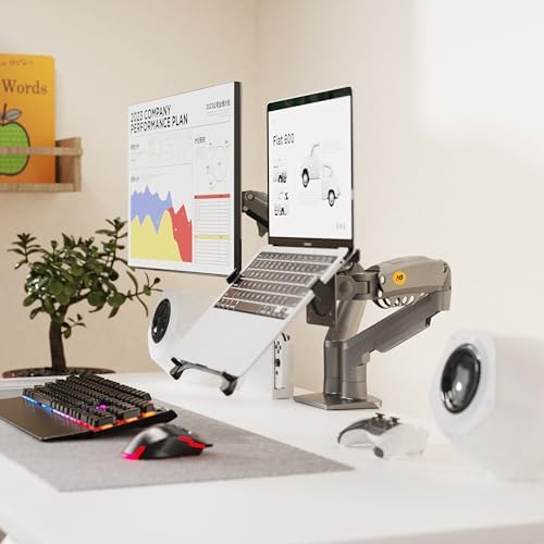 NB ERGONOMIC Laptop Mount with Adjustable Tray for 10-17”Notebook, Full Motion Arm with VESA Plate for 17-30”Monitor,Clamp-on Grommet Mounting F160-FP