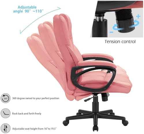 Furmax Office Executive Chair High Back Adjustable Managerial Home Desk Chair, Swivel Computer PU Leather Chair with Lumbar Support (2, Pink)