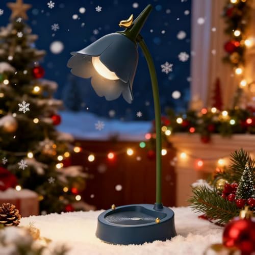 magical JD LED Desk Lamp Cordless Table Light Adjustable Gooseneck Dimmable Touch Rechargeable Battery Eye-Caring Night Light for Kids, Mini Cute Lamp for College Dorm Bedroom Reading (Blue)