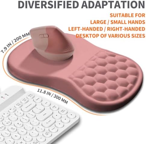 Ergonomic Joint Wrist Support Mouse Pad with Memory Foam Cushion Massage Bump, Carpal Tunnel Pain Relief Mousepad Slope Design for Wrist Rest, 11.8x7.9 in, Pink