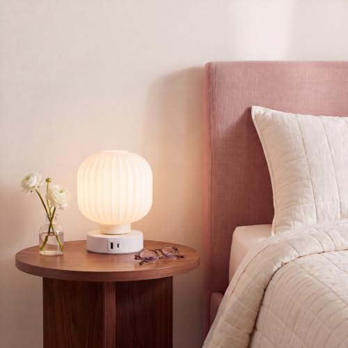Elenhome Touch Bedside Table Lamp - Small Table Lamps,3 Way Dimmable with USB C+A Charging Ports - Bedroom Nightstand & Living Room Essential, 6W Bulb Included