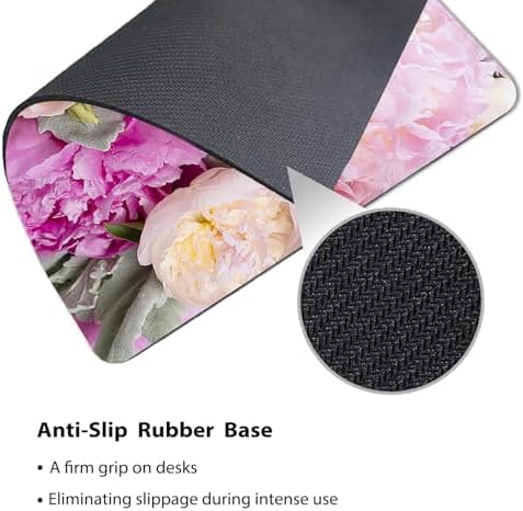 9.5x7.9 Inch Office/Gaming Mouse Pad, Romantic Pink Peony Bouquet Flowers Pastel Floral, Cute Anti-Slip Mat for Desk Decor