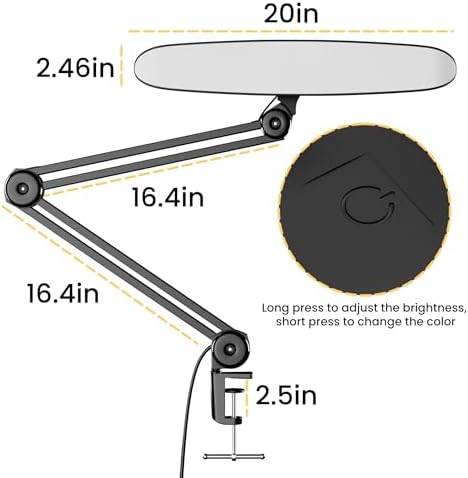 3000 Lumens Adjustable LED Desk Lamp & Task Lamp - Bright, Dimmable Lighting for Office, Crafts, Nails &Salon Hobbies with Clamp (CCT, Black)