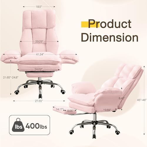 JOMEED Cloud Cross Legged Office Chair with Footrest,Flip Armrest,Pink