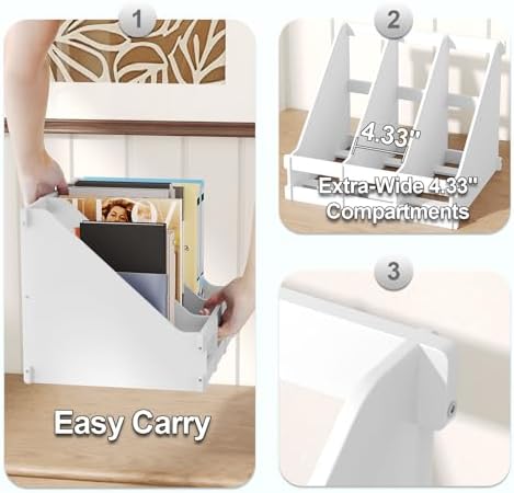 Bamboo Desk File Organizer, 3 Compartment Magazine Holder for Home Office(White)