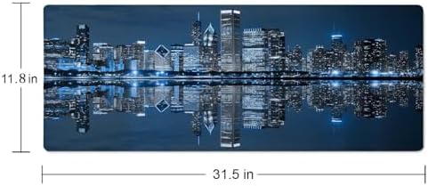Gaming Mouse Pad, Large Mouse Pads for Desk, Non-Slip Rubber Base Mousepad, Keyboard Mouse Mat, Desk Pad with Stitched Edges, 31.5x11.8inch, Chicago Skyline