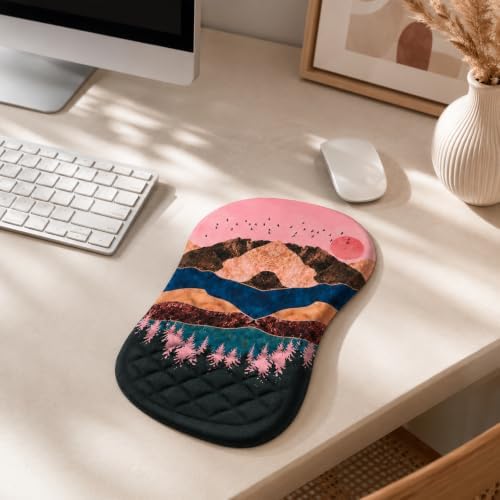 Ergonomic Mouse Pad with Wrist Rest, Mouse Pad with Memory Foam Massage Support, Non-Slip PU Base, Comfortable Typing Cushion for Home Office Computer Laptop, Sunrise