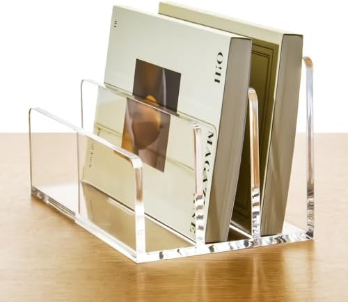 3 Compartments Clear Acrylic Mail Holder – Vertical Letter Sorter & Multifunction Desk Organizer for Bills, Documents, Notebooks – Modern Office/Home Envelope File Rack