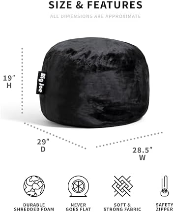 Big Joe Fuf 2.5Ft Foam Kids Bean Bag Chair, Ages 3+, Black Plush