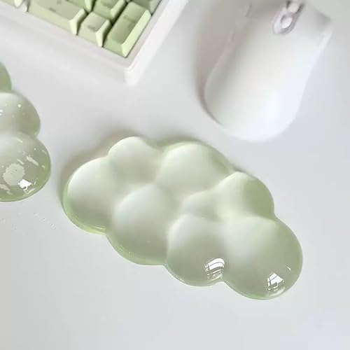 Mouse Pad with Wrist Rest, Soft Cloud Gel Keyboard Mouse Pad Set with Hand Wrist Support, Cute Non Slip Office Desk Accessories for Comfort/Pain Relief/Computer/Laptop (Green Cloud)