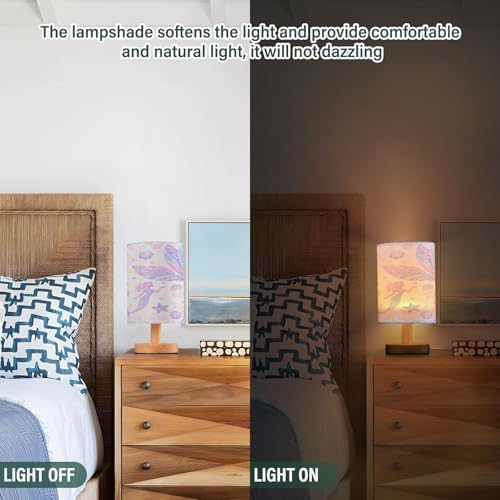 ALAZA Mermaid Starfish Jellyfish Seashell Decor Bedside Table Lamp with USB Port for Bedroom Nightstand Office Desk LED Bulb Included