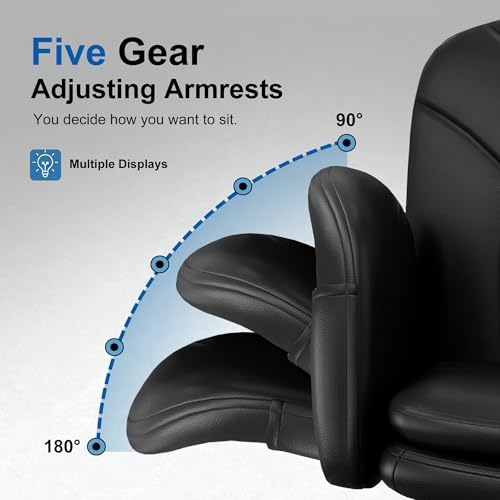 Misolant Criss Cross Chair with Armrests & Wheels for Cross-Legged Sitting, Comfortable PU Leather Vanity Chair, Office Desk Chairs with Adjustable Rocking Function, for Home, Bedroom Black