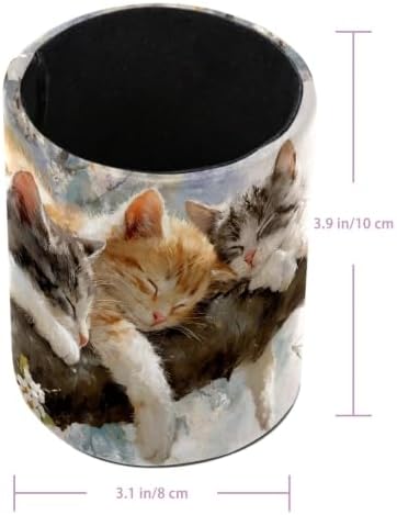 Leather Pen Holder for Desk, Sleeping Cat Pencil Cup Pen Organizer Makeup Brush Holder for Office Home Kids Countertop Desk Accessory Storage