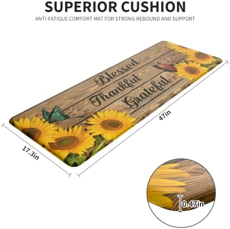 Farmhouse Sunflower Kitchen Decor Mat, Cushioned Anti Fatigue