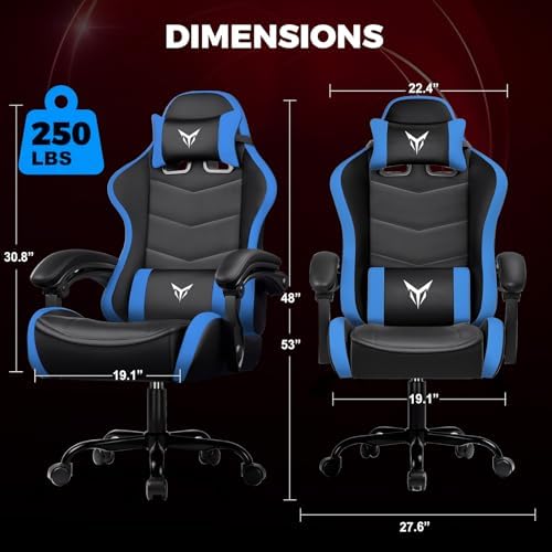 GTPLAYER Gaming Chair, Video Game Chairs Racing Style PC Game Chairs 350lbs for Adults - Padded High Back Ergonomic Reclining Silla Gamer, Linkage Armrest, Blue