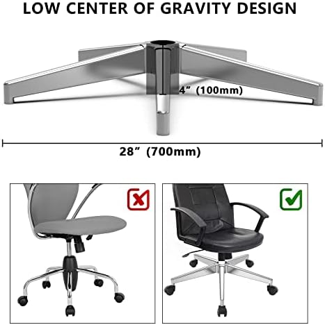 Office Chair Replacement Parts-28'' Heavy Duty Base Replacement(2200Lbs) - Desk Chair Reinforced Metal Leg,Universal Caster and Gas Cylinder Size (Silver)