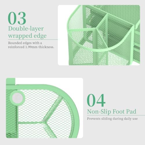 SUPEASY Mesh Desk Organizer, Pen Holder for Desk with 2 Drawers, MintGreen