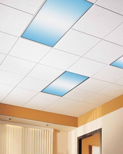 Blue White Magnetic Fluorescent Light Covers for Ceiling Lights 2 x 4 Feet,Geometric Minimalist Stripe Country Decor Office Classroom Kitchen Drop Ceiling Light Covers Lighting Filters Shade 4 Packs