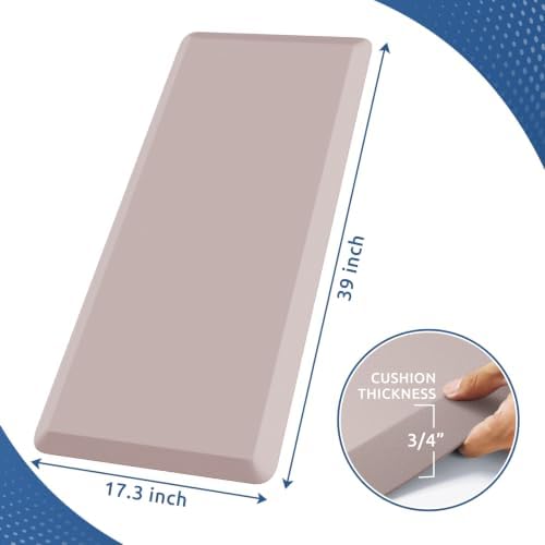 KitchenClouds Kitchen Mat Cushioned Anti Fatigue Kitchen Rug Non Slip Standing Mat Comfort Floor Mats for Sink Office (17.3"x39"- 0.8inch,Khaki)