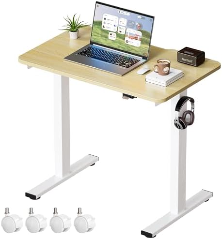 Okin Electric Standing Desk 31.5x19.7 Inches Small Computer Desk-Whole Piece Stand up Desk with Wheels Gaming Rolling Home Office Desks, Oak