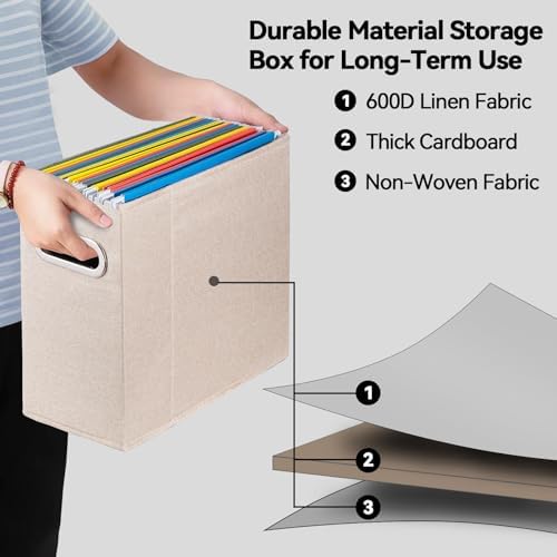 8 Packs Letter Size File Organizer, File Folders Organizer, Fabric Storage Box, Collapsible Paper Organizer with Metal Handle, Smooth PVC Rails, Only Box (Beige)