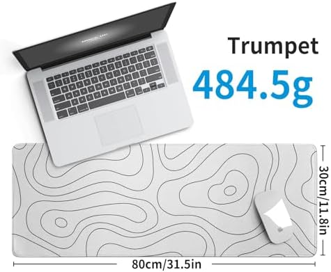 White Large Gaming Mouse Pad Desk Pad Topographic Map Big Keyboard Mat 31.5x11.8inch Computer Mousepad with Stitched Edge Non-Slip Rubber Base