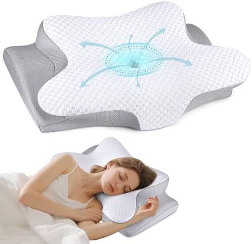 Cervical Pillow for Neck Pain Relief, Ergonomic Neck Pillow for Sleeping, Contour Side Sleeper Pillow for Neck Support, Orthopedic Cooling Memory Foam Pillows for Back Stomach Sleepers (White)